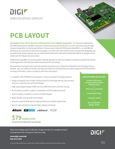 Servicios de diseño inalámbrico: Página de portada de la hoja de datos de diseño de placas de circuito impreso