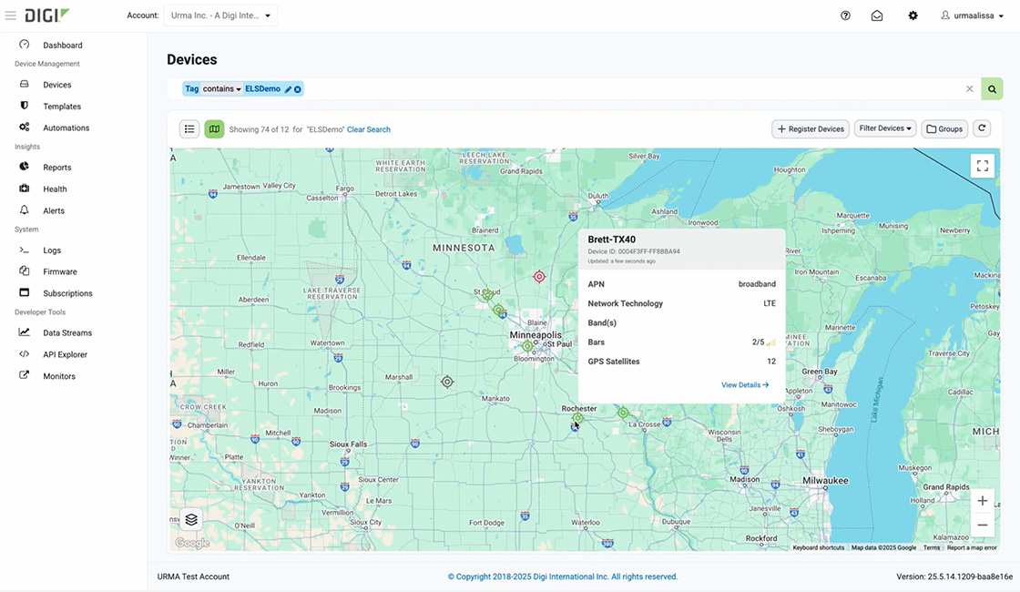 Mapa de dispositivos Digi Remote Manager
