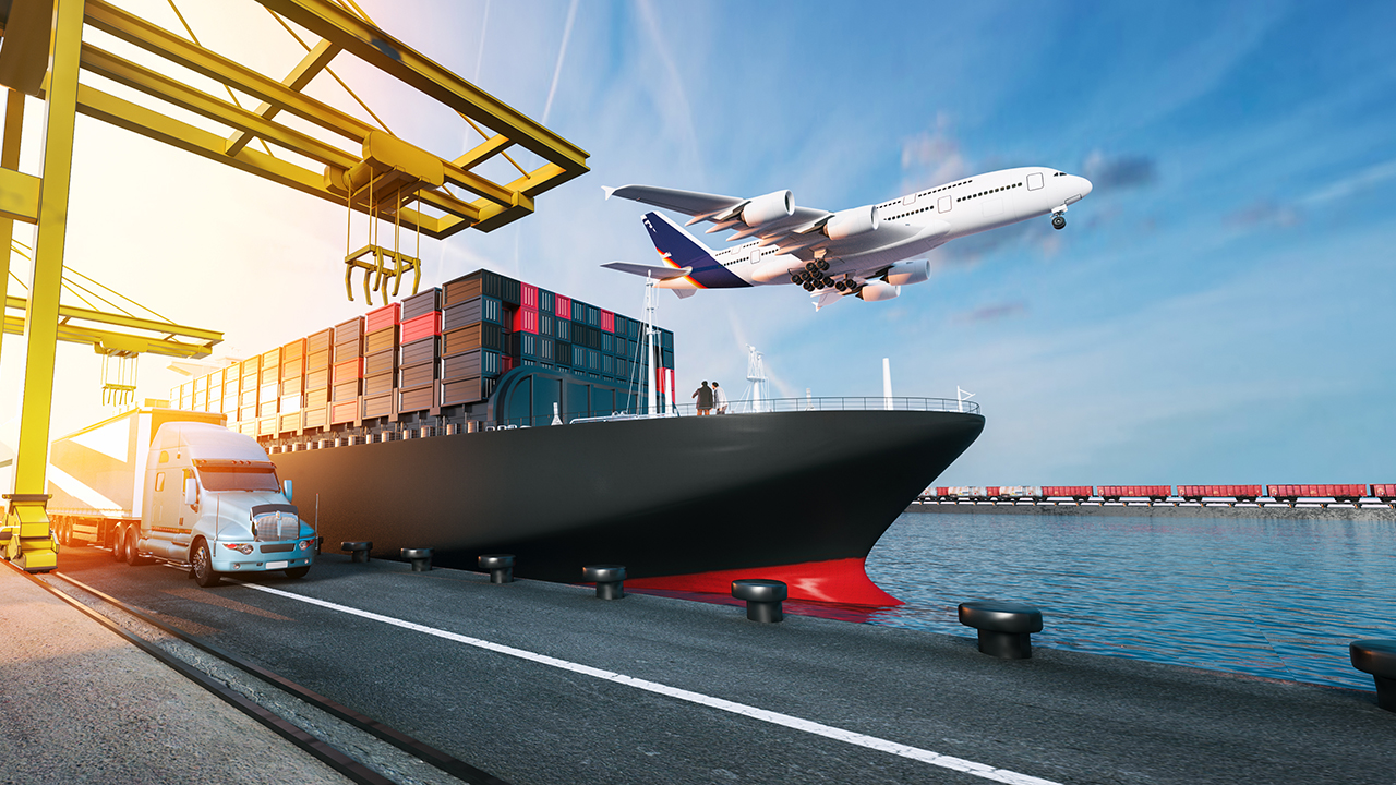 Entrega de la cadena de suministro: camión, barco, avión