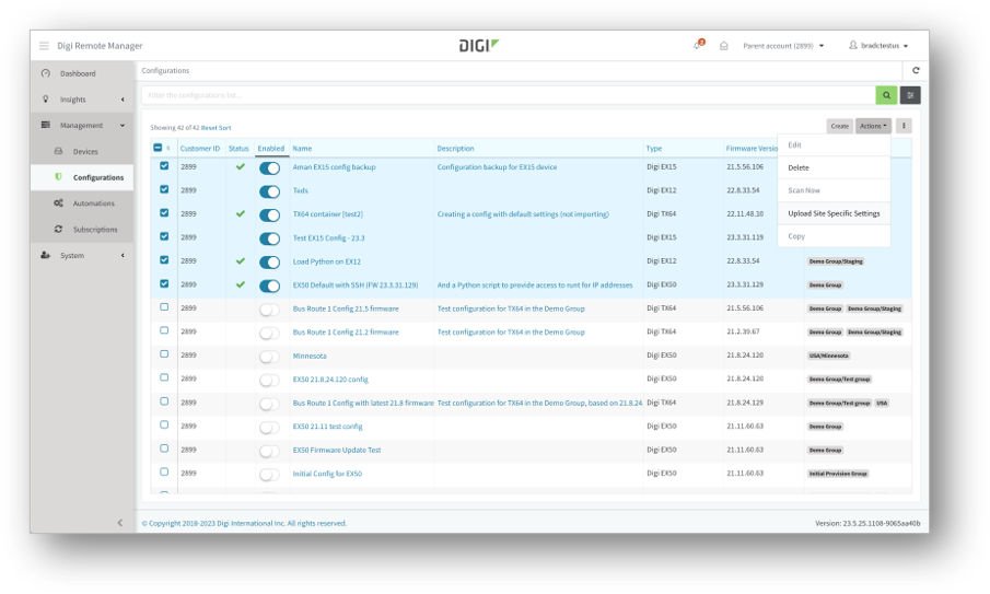 Actualizaciones de configuración en Digi Remote Manager