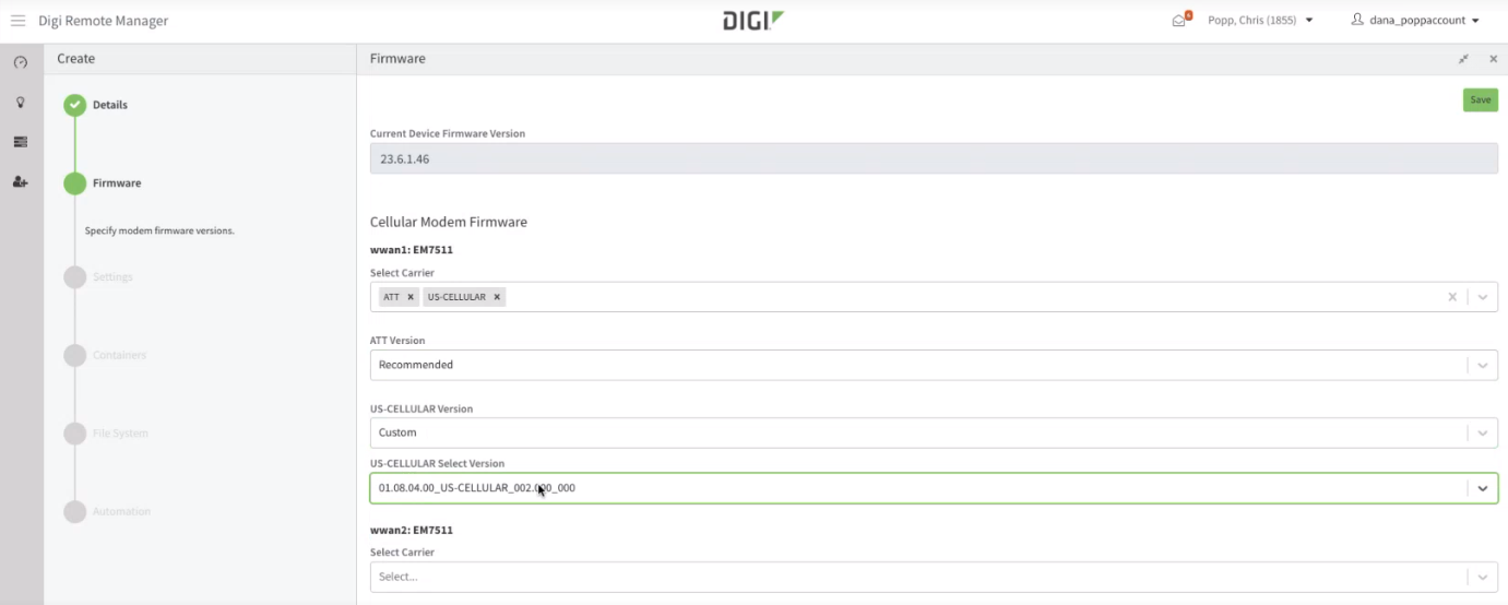 Firmware actual en Digi Remote Manager
