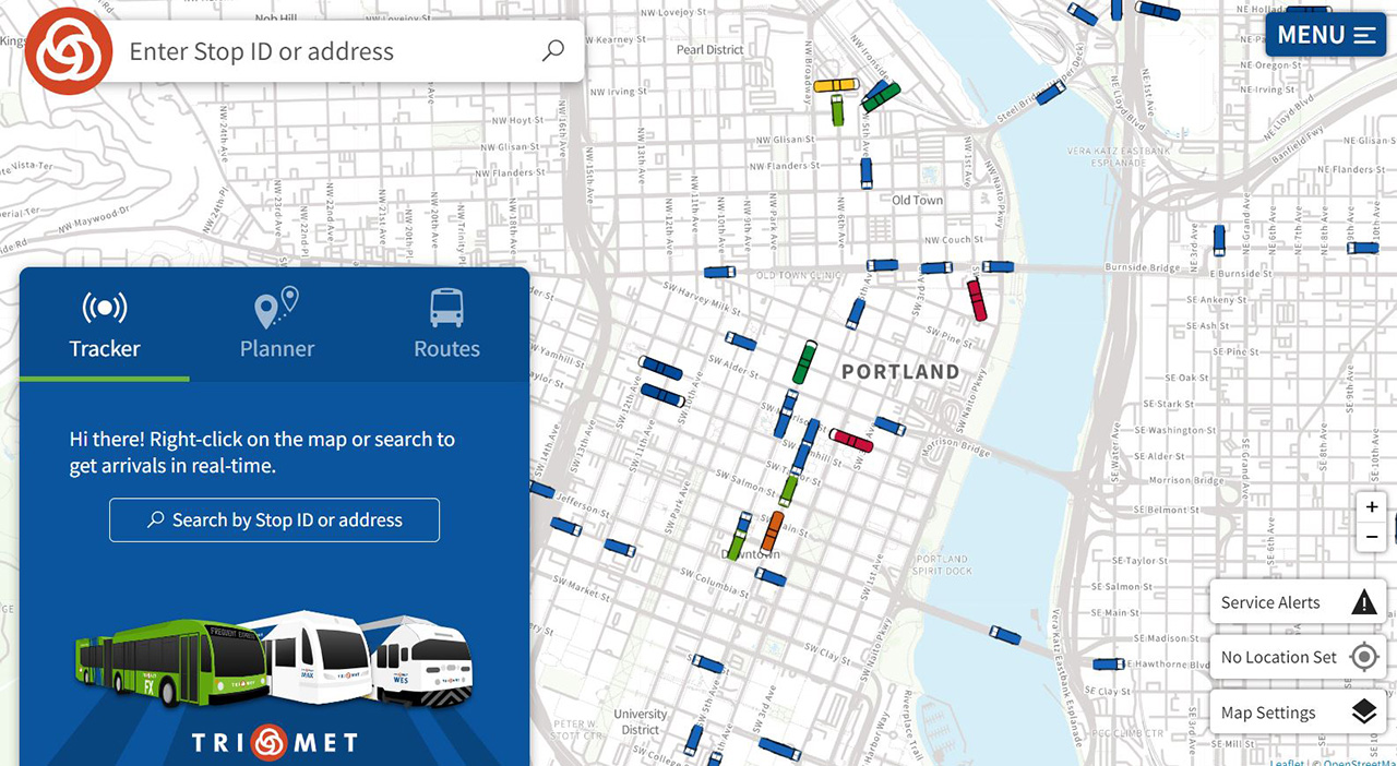 Mapa de autobuses urbanos TriMet en tiempo real