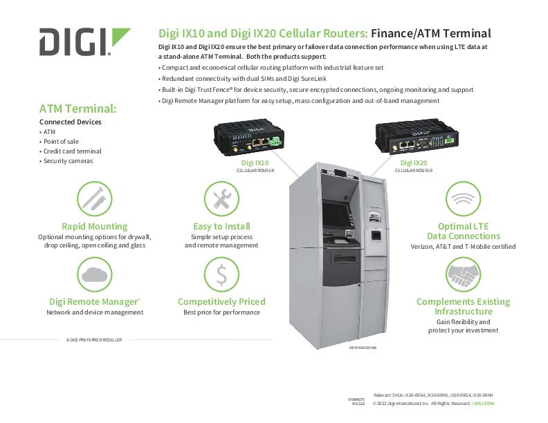 Routers celulares Digi IX10 y Digi IX20: Terminal de finanzas/ATM
