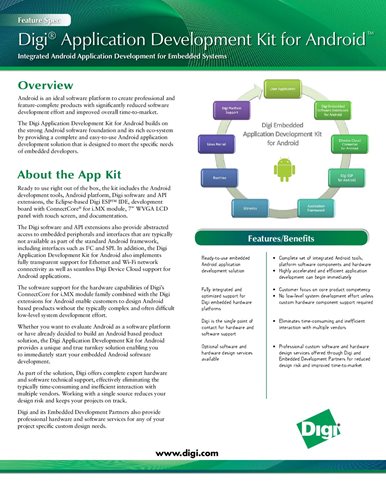 Especificaciones de las características del kit de desarrollo de aplicaciones de Digi para Android™.