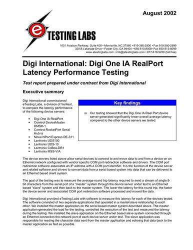 Digi Internacional: Pruebas de rendimiento de la latencia de Digi One IA RealPort