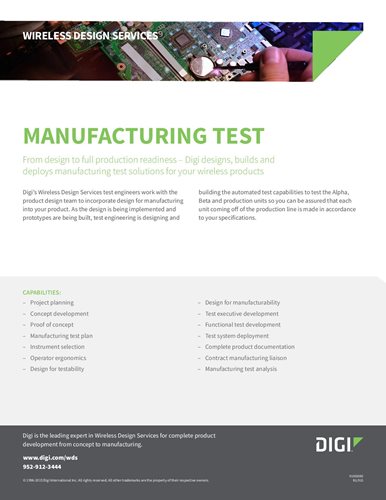 Servicios de diseño inalámbrico: Hoja de datos de pruebas de fabricación