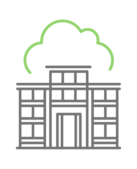 Edificio conectado a la nube que representa la infraestructura local.