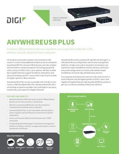 Ficha técnica de la familia Digi AnywhereUSB Plus | Digi International