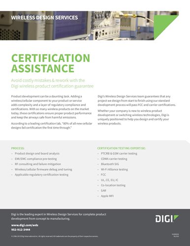 Servicios de diseño inalámbrico: Carátula de asistencia para la certificación