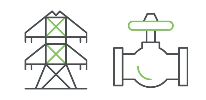 Torres de transmisión eléctrica y control de válvulas industriales
