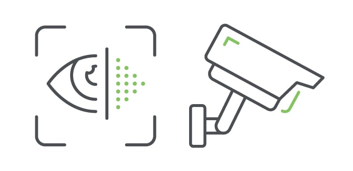 Icono de escáner ocular biométrico y cámara de seguridad